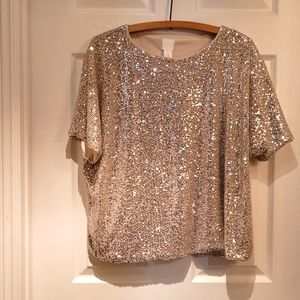 H&M ivory sequined top sz lg